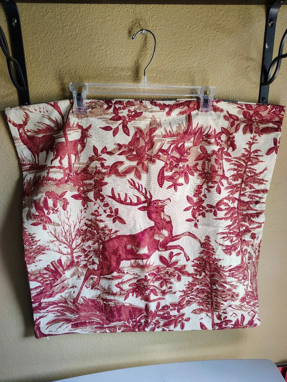 Pottery Barn 24x24 Red Toile Deer Pillow Cover Rustic Woodland Lodge Farmhouse